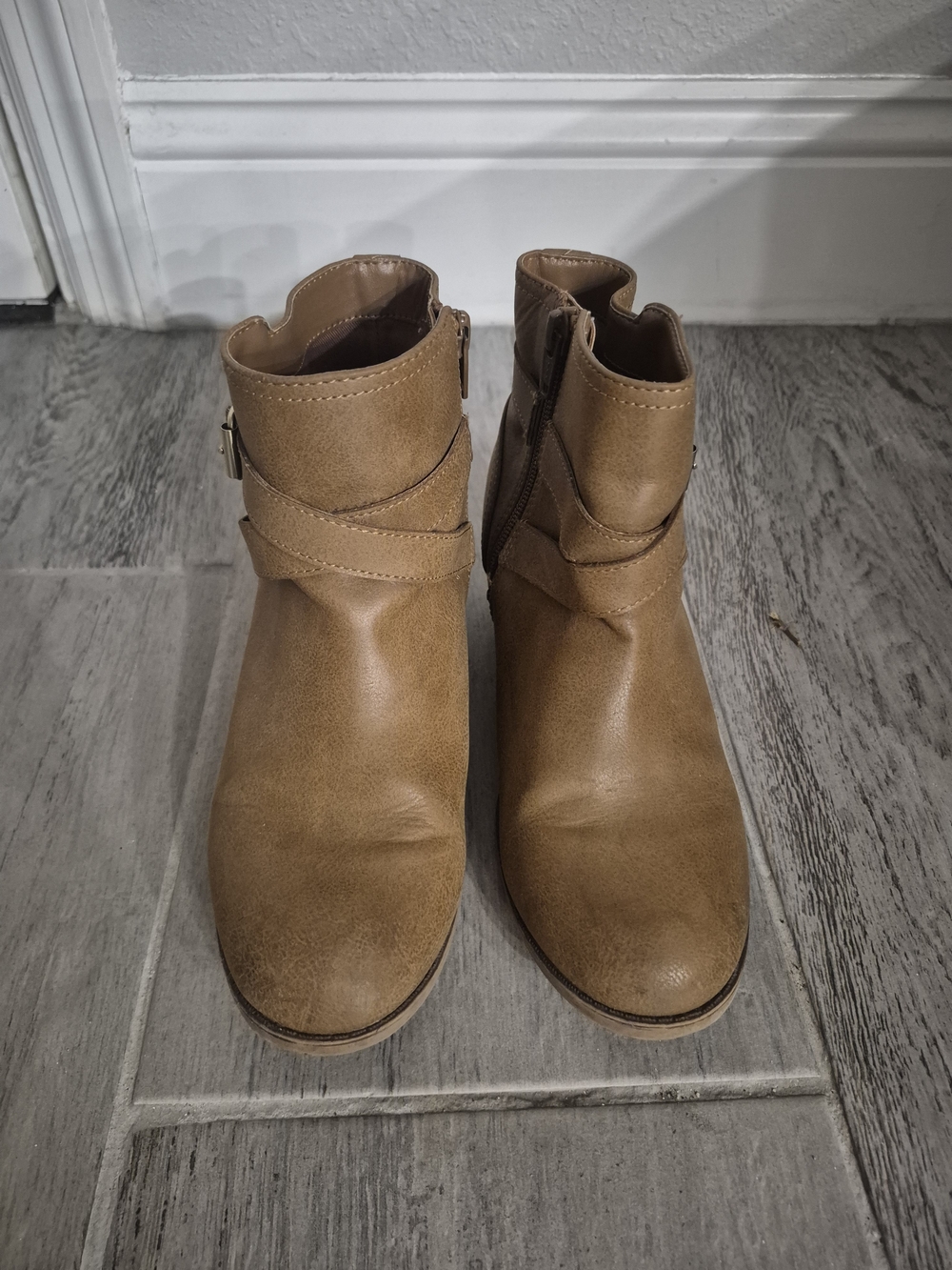 Place Cognac Brown Ankle Booties with Wrap Strap